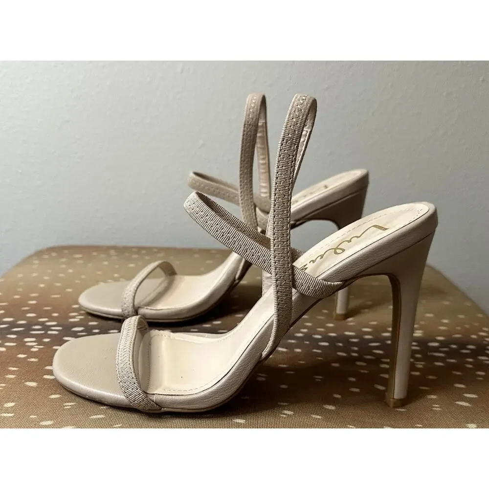 NWOT LULUS Babie Light Nude Strappy High Heel Sandals Size 7.5